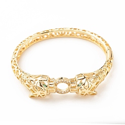 Настоящее золото 18K Двойной леопардовый браслет с зеленым кубическим цирконием, украшения из латуни для женщин, без кадмия и без свинца, реальный 18 k позолоченный, внутренний диаметр: 2-1/8x2-3/8 дюйм (5.5x6.05 см)