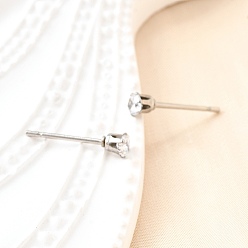 Нержавеющая Сталь Цвет Кубического циркония уха шпильки, с 304 основанием из нержавеющей стали, плоско-круглые, цвет нержавеющей стали, 3 мм, штифты : 0.7 мм
