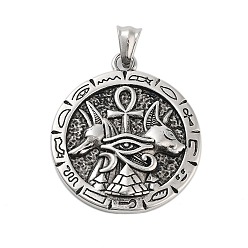 Античное Серебро 304 подвески из нержавеющей стали, плоский круг с анубисом и египетским крестом анкх и глазом горуса, античное серебро, 41x36x4.5 мм, отверстие : 7x5 мм