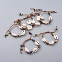 (52) Непрозрачная лаванда Регулируемый вощеный браслет из бисера, с синтетическими бирюзовыми (крашеными) бусинами, раковина каури и деревянные бусы, разноцветные, 1-1/8 дюйм ~ 3-3/8 дюйм (3~8.6 см)