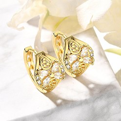 Прозрачный Серьги-кольца из цветочной латуни с микропаве из кубического циркония, стойки покрытие, долговечный, без кадмия и без свинца, прозрачные, 15x10.5 мм