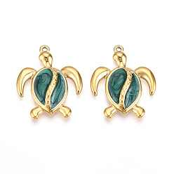 Настоящее золото 18K 304 подвески из нержавеющей стали, с эмалью, прелести черепахи, ионное покрытие (ip), реальный 18 k позолоченный, 30x24x4 мм, отверстие : 1.5 мм