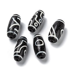 Смешанные Узоры Тибетского стиля бусы дзи, природных бисера агат, окрашенные, рис, смешанные узоры, 28x12 мм, отверстие : 1.8 мм