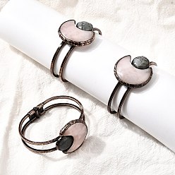 Розовый Кварц Браслеты из натурального розового кварца и лабрадорита для женщин, луна, с латунной фурнитурой из красной меди, внутренний диаметр: 2-1/2x1-3/4 дюйм (6.25x4.5 см)