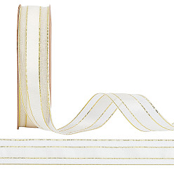 Light Yellow Sparkle Polyester Organza Ribbons, Glod Tone Double Edges, for Gift Packaging, Light Yellow, 1 inch(25mm), 20 yards/roll