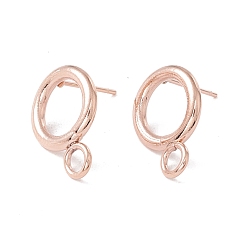 Розовый Позолоченный 304 Выводы серьги из нержавеющей стали шпилька, с 316 штифтами из хирургической нержавеющей стали и горизонтальными петлями, кольцо, Настоящее розовое золото покрыто, 15.5x12 мм, отверстие : 2 мм, штифты : 0.7 мм