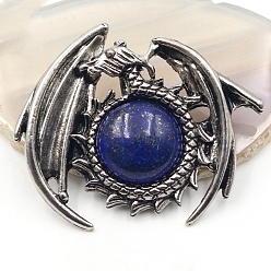 Lapis Lazuli Natural Lapis Lazuli Pendants, Dragon Charms, Antique Silver, 47x40mm