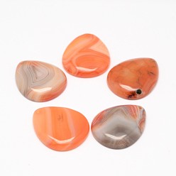 Corail Pendentifs en agate, larme, teint, corail, 30x25x5~6mm, Trou: 1mm