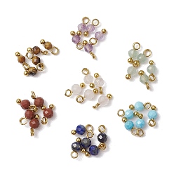 Смешанные камни 7 шт. 7 стили натуральная красная яшма, тигровый глаз, розовый кварц, зеленый авантюрин, магнезит, лазурит и аметист ограненные круглые подвески, с медными петлями, золотые, 7x3 мм, отверстие : 1.6 мм, 1 шт / стиль