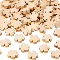 Blanc Navajo 100pcs perles en bois d'érable non finies, perles en bois naturel, fleur, navajo blanc, 19.5x20.5x5.5mm, Trou: 1.5mm