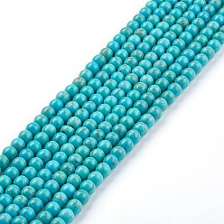 Deep Sky Blue Synthetic Turquoise Beads Strands, Round, Dyed & Heated, Deep Sky Blue, 4mm, Hole: 1mm, about 100pcs/strand, 13.78 inch(35cm)