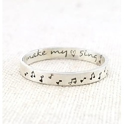Antik Silber Farbe Legierungsringe im tibetischen Stil, Musik-Note, Antik Silber Farbe, Innendurchmesser: 18.1 mm