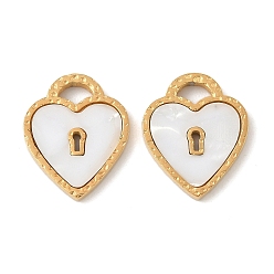 Настоящее золото 18K 304 подвески-замки-сердечки из нержавеющей стали с натуральным белым корпусом, ионное покрытие (ip), реальный 18 k позолоченный, 17x14x2 мм, отверстие : 2.5x4 мм