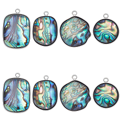 Mixed Shapes 8 шт. 4 стили 304 подвески из натуральной ракушки пауа из нержавеющей стали, цвет нержавеющей стали, разнообразные, 18~25x15.5~18x4 мм, отверстие : 1.5~1.8 мм, 2 шт / стиль
