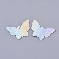 Coloré Pendentifs en cuir pu, avec poudre scintillante double face, papillon, colorées, 32.5x48x1.5~2mm, Trou: 2.5mm