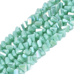 Medium Aquamarine Electroplate Opaque Glass Beads Strands, Triangle, Faceted, AB Color Plated, Medium Aquamarine, 2~3x3~3.5x3~3.5mm, Hole: 0.7~0.9mm, about 122~136pcs/strand, 10.43~11.61 inch(26.5~29.5cm)