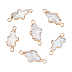 Light Gold 6шт. гальванизированные натуральные барочные жемчужины, подвески-кресты из жемчуга кеши, с железной фурнитурой, цвет морской раковины, золотой свет, 19.5~22x9~10x4~5 мм, отверстие : 1.8 мм