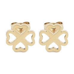 Золотой Вакуумное покрытие pvd 304 серьги-гвоздики из нержавеющей стали для женщин, полый клевер, золотые, 9.5x9.5 мм