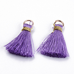 Средний Фиолетовый Нейлоновые нитки, с золотыми железными кольцами и металлическим шнуром, средне фиолетовый, 22~26x5~7 мм, отверстие : 4x2 мм