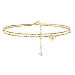 Letter L Браслеты на лодыжку из латуни с хрустальными стразами, золотые, Письмо L, 9-1/8 дюйм (230 мм)