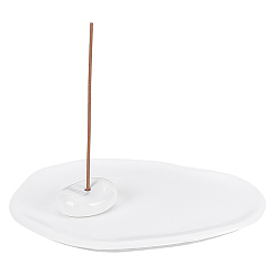 Weiß 1pc ovaler Keramik-Räuchergefäßhalter, mit 1pc Harz-Schmuckplatte, weiß, Räuchergefäßhalter: 35.5x29x14mm