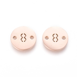 Number Номера 304 звенья из нержавеющей стали, лазерная резка, вакуумное покрытие pvd, долговечный, для изготовления ювелирных изделий, плоские круглые с пит. 8, розовое золото , кол. 8, 10x1 мм, отверстие : 1.4 мм