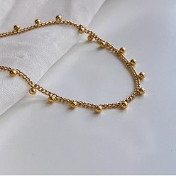 Золотой 304 ожерелья из круглых бусин из нержавеющей стали с кисточками и витой цепочкой для женщин, золотые, 13.78 дюйм (35 см)