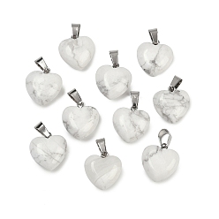 Говлит Природные подвески Говлит, с петлями из платиновой латуни, сердце, 18~19x15~15.5x7~10 мм, отверстие : 6x2.5~3 мм