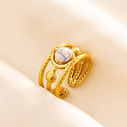 Говлит Регулируемые 304 манжеты из нержавеющей стали с открытыми кольцами для женщин, круглые, с естественным Howlite, золотые, 11 мм, внутренний диаметр: 17 мм