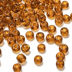 Седло Коричневый Прозрачные цвета 6/0 стеклянные бусины, круглые, седло коричневый, 4x2.5 мм, отверстие : 1.4 мм, Около 7500 шт / фунт