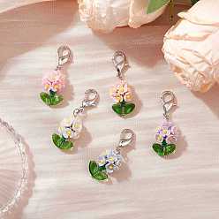 (52) Непрозрачная лаванда Подвесные украшения из смолы и стеклянных бусин, Сплав с застежками когтя омара, цветок и листья, разноцветные, 42 мм