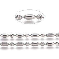 Нержавеющая Сталь Цвет Не тускнеют 304 шариковые цепи из нержавеющей стали, цвет нержавеющей стали, овальный : 6x3 mm, Шар: 3x3 mm