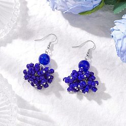 Синий Стеклянные круглые серьги с подвесками, платина, синие, 50 мм