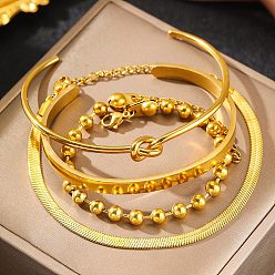 Золотой 4шт. 304 наборы браслетов-цепочек и манжет из нержавеющей стали для женщин и мужчин, золотые, 7.68 дюйм (195 мм)