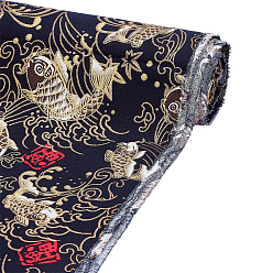 Черный Хлопчатобумажная ткань в японском стиле, аксессуары, узор рыбы, чёрные, 1000x1520x0.2 мм