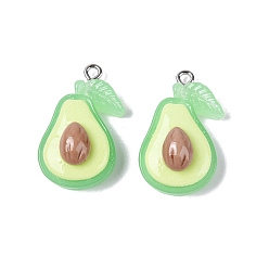 Avocado Подвески из непрозрачной смолы, окрашенные распылением, имитация еды, с платиново-железными петлями, бледно-зеленый, авокадо очарование, 28x17~18x10.5~11 мм, отверстие : 2 мм