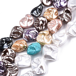 Mixed Color Electroplated Natural Freshwater Shell Beads Strands, Dyed, Nuggets, Mixed Color, 13~22x10~16x8~11mm, Hole: 1mm, about 20~23pcs/strand, 15.16 inch~15.35 inch(38.5~39cm)