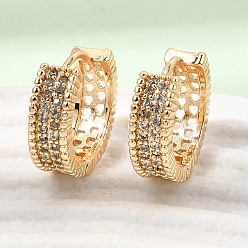 Real 18K Gold Plated Brass Micro Pave Cubic Zirconia Hoop Earrings, Round, Real 18K Gold Plated, 14x4.5mm