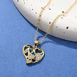Настоящее золото 18K Латунные микропаве прозрачные кубические цирконии ожерелья с подвеской в виде сердца для женщин, реальный 18 k позолоченный, 17.83 дюйм (45.3 см)