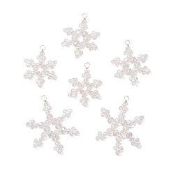 Прозрачный 6шт 3 стили стеклянные снежинки подвески, с экологически чистой медной проволокой, граненые, прозрачные, 38x29x4 мм, отверстие : 4 мм