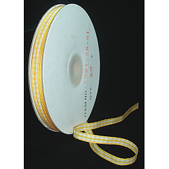 Yellow Double Face Gingham Ribbon Satin Ribbon, Polyester Ribbon, Yellow, 3/8 inch(10mm), 50yards/roll(45.72m/roll)