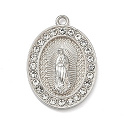 Нержавеющая Сталь Цвет 304 подвески из нержавеющей стали и страз, овал с подвеской девы марии, кристалл, цвет нержавеющей стали, 25x18x3.5 мм, отверстие : 1.6 мм