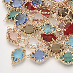 (52) Непрозрачная лаванда Соединители звеньев граненого стекла, с медными тонированными латунными открытыми спинками, ромб, разноцветные, 21.5x13x4.5~5.5 мм, отверстие : 1.2 мм