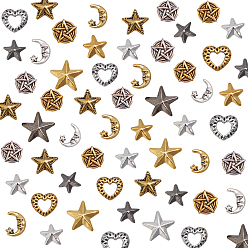 Mixed Color 156 Pcs Retro Alloy Cabochons, Nail Art Studs, Nail Art Decoration Accessories, DIY Crystal Epoxy Resin Material Filling, Mixed Shapes, Mixed Color
