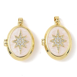 Настоящее золото 18K Латунные микропроволочные кубические циркониевые медальоны, с эмалью, овал со звездочками, долговечный, реальный 18 k позолоченный, 22.5x17x6.5 мм, отверстие : 4x2.5 мм