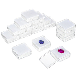 Белый Квадратные коробки для хранения россыпью драгоценных камней из полистирольного пластика, с губкой, белые, 4.1x4.1x1.5 см