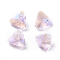 Rose Clair Charmes de strass en verre, facette, triangle, rose clair, 7.5x8x4.3mm, Trou: 1mm