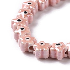 Pink Handmade Porcelain Ceramic Beads Strands, Famille Rose Style, Star with Evil Eye, Pink, 10.5x11x8mm, Hole: 3mm, about 32pcs/strand, 11.89~12.13 inch(30.2~30.8cm)