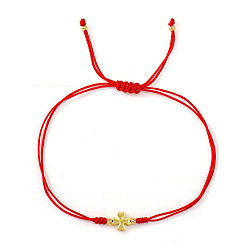 Roja Pulseras ajustables de cuentas trenzadas de latón para mujer, dorado, rojo, 11.02 pulgada (28 cm)