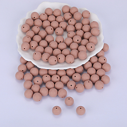 Dark Khaki Round Silicone Focal Beads, Chewing Beads For Teethers, DIY Nursing Necklaces Making, Dark Khaki, 15mm, Hole: 2mm